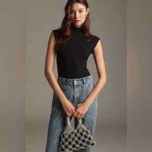 Maeve Black Mock-Neck Bodysuit, Size XS